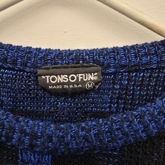 VTG 80's USA Made Tons O' Fun Men's Medium Abstract Geometric Sweater (A16) - Picture 2 of 4